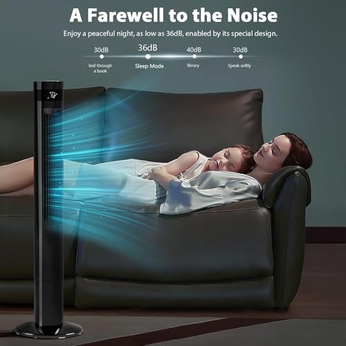 Image of Antarctic Star Tower Fan 85Oscillating Fan Quiet Cooling 12H Timer Remote Control Bladeless Electric 3 Speeds Wind 3 Modes, 42INCH, BLACK