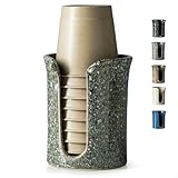 YHOJOY Ceramic Bathroom Cup Holder, Bathroom Cup Dispenser for Dixie Cups 3 Oz Bathroom Cups, Mouthwash Cup Dispenser Small Paper Cups Holder for Bathroom Vanity Countertop, Stoneware Design, Gray