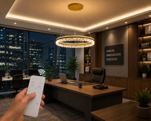 Image of Modern LED Chandelier, 19.68 inch 1 Ring Pendant Lighting with Acrylic Lampshade, Dimmable Remote Control, Adjustable Circular Ceiling Light for Dining Living Room (Color : Gold)