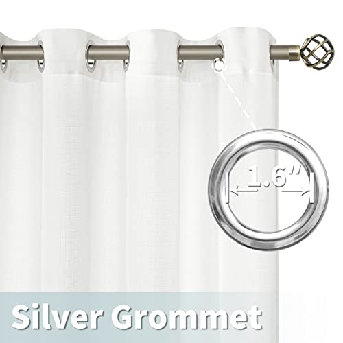 Image of LAMIT White Semi Sheer Linen Curtains for Bedroom, Light Filtering Panels, Grommet Privacy Protected Linen Curtains for Small Window /Kids' Room, Set of 2 Panels (38 x 63 Inch, White)