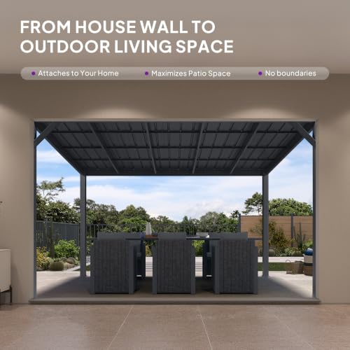 Image of PURPLE LEAF Lean to Gazebo 10' x 12' Wall-Mounted with Sloping Roof Gray
