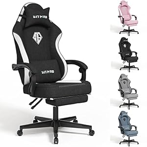 SITMOD Gaming Chairs for Adults with Footrest-PC Computer Ergonomic Video Game Chair-Backrest and Seat Height Adjustable Swivel Task Chair with Headrest and Lumbar Support(Blackwhite)-Fabric