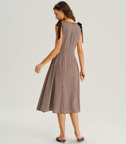 Image of RIHOAS Women's Plaid Gingham Dress Casual Summer Midi Dresses for Women | Cute,Boat Neck,Non-adjustable Bow,A line,Vintage,Sleeveless,Spring,Winter,Casual Daily,Picnic,Travel,Vacation,Christmas