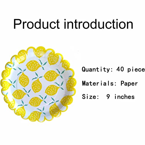 9 Inch Lemon Disposable Paper Plate Cutlery Plate Lemon Party Dinner Dessert Paper Plate For Kids Baby Wedding Shower Christmas Brunch And Garden Party Supplies (40Piece) #TOP4