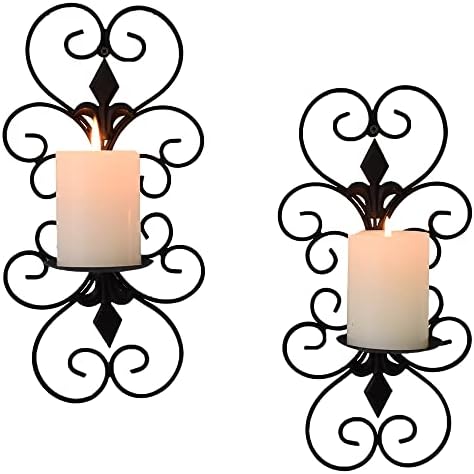 JUCONSIN Wall Sconces Candle Holder Set of 2 Iron Candle Holder Hanging Metal Wall Art Home Decor for Living Room, Dining Room Decoration, Black
