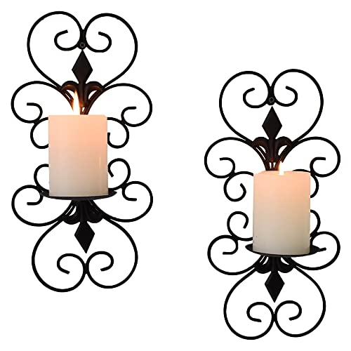 Juconsin Wall Sconces Candle Holder Set Of 2 Iron Candle Holder Hanging Metal Wall Art Home Decor For Living Room, Dining Room Decoration, Black #TOP15