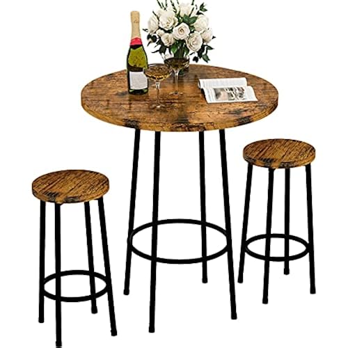 Recaceik 3 Piece Pub Dining Set, Counter Height Modern Bar Table with Wood Top, Pub Table and Stools for 2, Easy Assemble Bistro Set for Breakfast Nook, Living Room, Small Space Restaurant