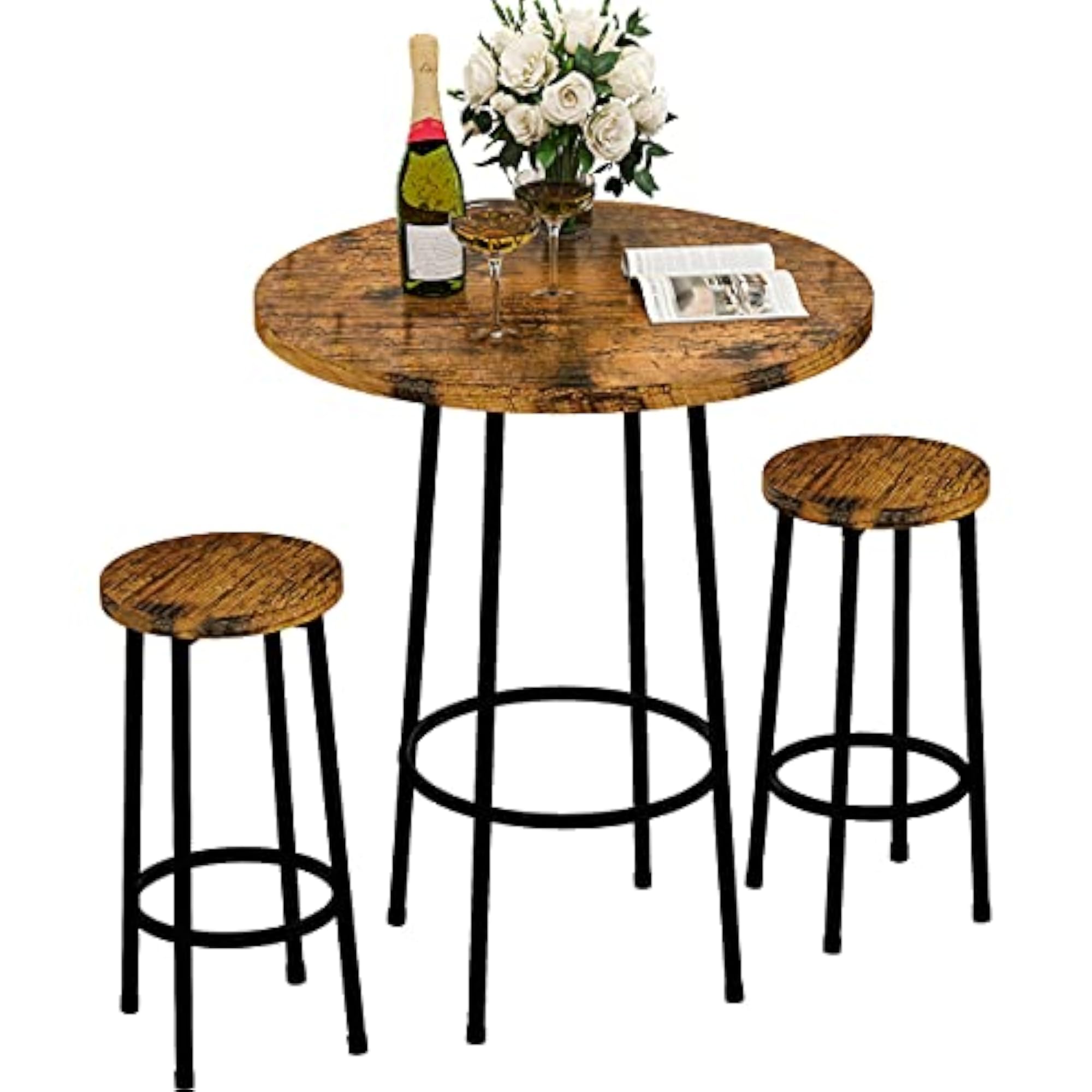 3 Piece Pub Dining Set, Modern Bar Table with Stools