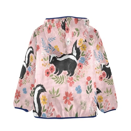 Floral Pattern with Skunks Toddler Fleece Jacket Girl Boys Hooded Fleece Jacket Coat Warm Outwear Zip-up 3-10T2