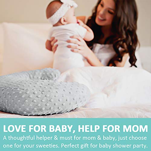 Minky Nursing Pillow Cover, Nursing Pillow Case Plush Breastfeeding Pillow Slipcover Fits Nursing Pillow, Ultra Soft Snug For Infant & Baby Boy Girl, Machine Washable & Breathable, 2 Pack-Grey & Navy #TOP4