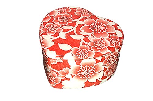 ACS WEB SHOPCeramic Elegant Heart Shape Jewelry Box Japanese Red Floral Kimono Design