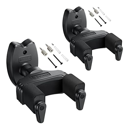 Donner Paquete de 2 colgadores de pared para guitarra con bloqueo automático para guitarra eléctrica acústica, bajo y mandolina, negro