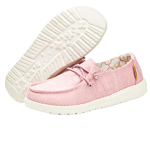 Image of HEYDUDE Girl's Wendy Youth Linen Cotton Candy Size 3 | Girl's Shoes | Girl's Lace Up Loafers | Comfortable & Light-Weight