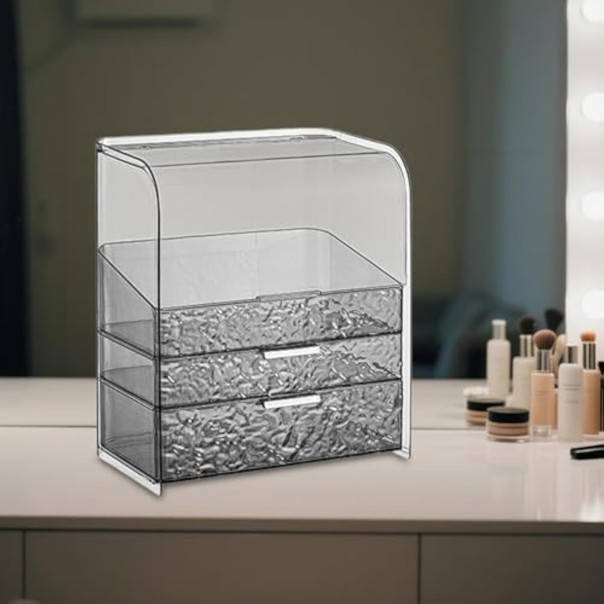 Luxury Clear Makeup Storage Box for Bathroom Vanity, Gray