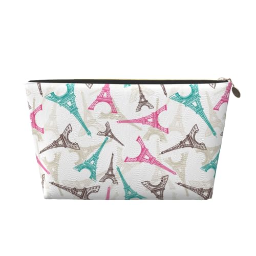 Trousse de maquillage colorée Tour Eiffel, trousse de toilette de voyage, trousse de maquillage pour femme, organisateur de trousse de maquillage en cuir, jolie pochette de maquillage, doré, One Size