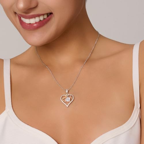 OOBEE Birthstone Necklaces for Women, 925 Sterling Silver Gemstone Fine Love Heart Moissanite Necklace, Ideal Birthday Anniversary Mothers Day Jewelry Gifts for Wife Mom Girlfriend Her2