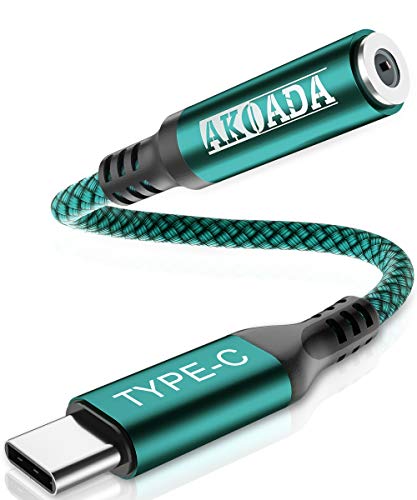 USB C to 3.5mm Headphone Jack Adapter, AkoaDa Type C to Audio Converter Nylon Cable Compatible with Samsung Galaxy S20 Ultra Note 10 S10 S9 Plus iPad Pro 2018 2019 Pixel 4 3 2 XL and More, Green