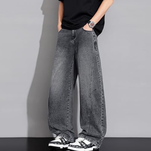 Men's Wide Leg Patchwork Jeans Summer Thin Loose Fit Breathable Retro Casual Pants3