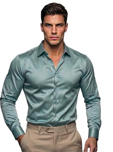 Image of Diverse Men's Satin Casual Shirt | Premium Solid Poly Satin | Wrinkle-Free, Full Sleeve Regular Fit Office, Business Wear