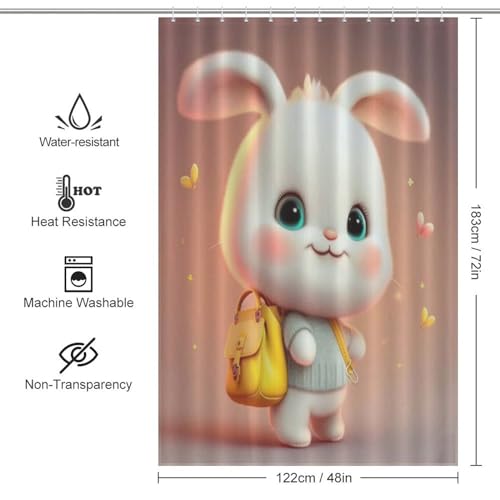 Rideau de douche lapin lavable en polyester imperméable pour baignoire - 4