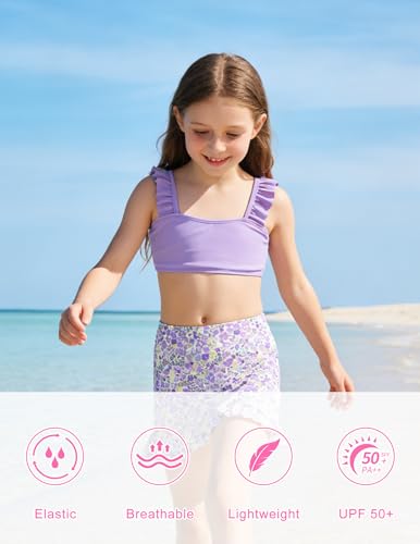 Image of ALISISTER Girls Swimsuit 3 Piece Bathing Suits Summer Bikini Tankini Sets with Cover Up Skirt for 4-12 Years