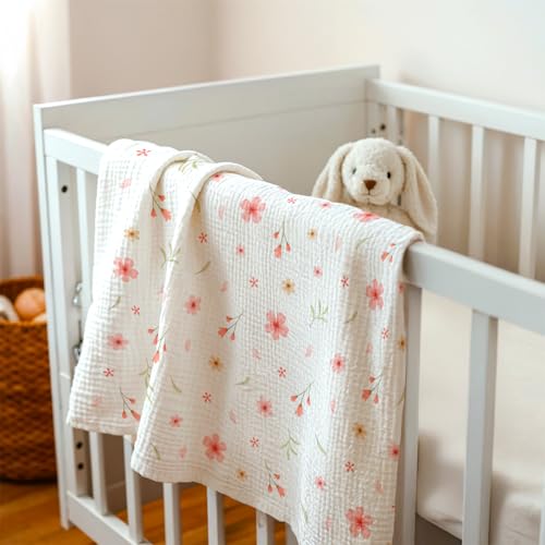 Image of Floral Baby Blankets for Girls Newborn, Soft Nursery Minky Blankets with Muslin and Dotted Fleece Back 30x40 inches, Receiving Bed Quilt for Infants, Toddlers