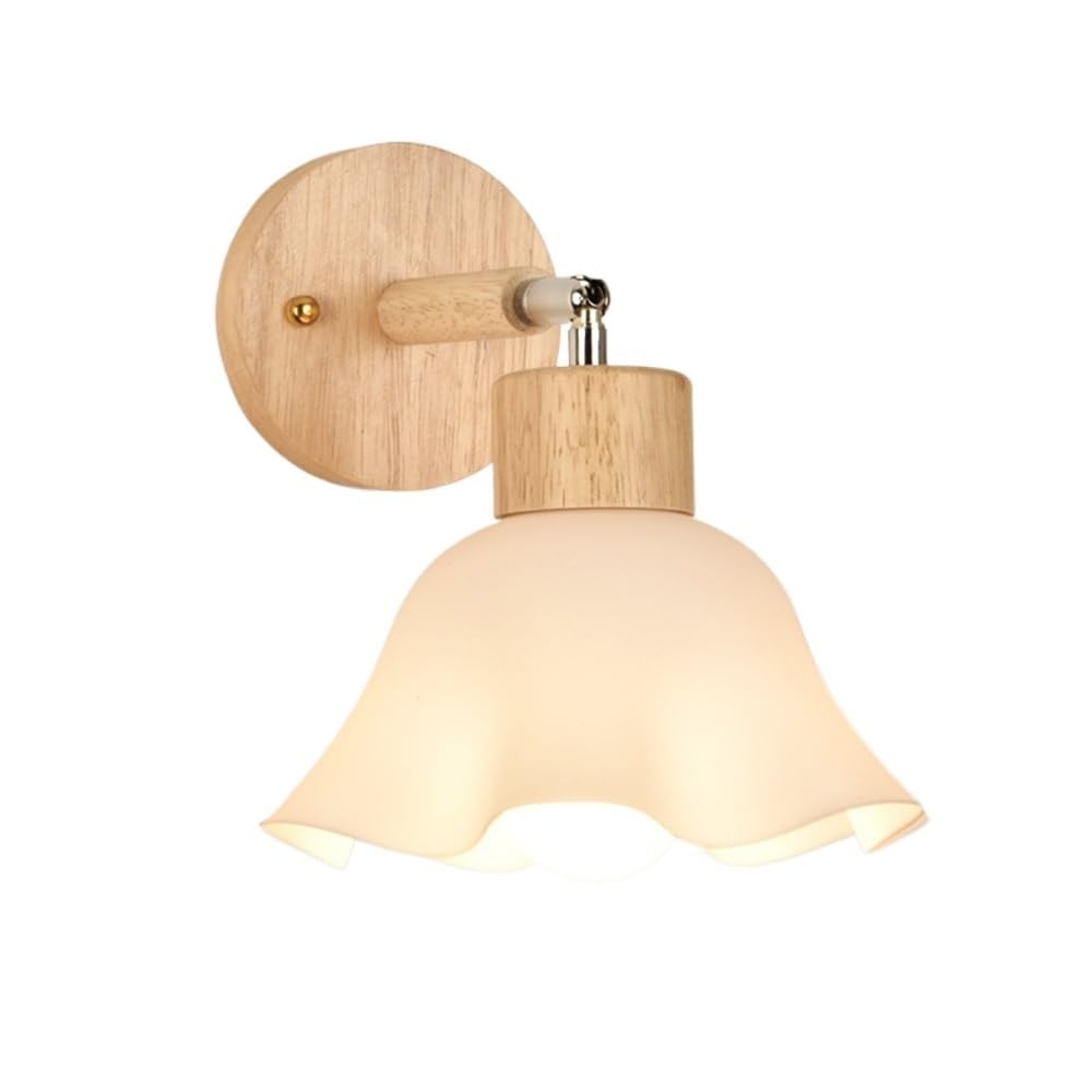 ITOSUI Mid Century Modern Wood Wall Sconce Petal Acrylic Shade Wall Lamp 11-Inch Wall Distance Oak Finish Nordic Floral Wall Lighting Fixture for Bedroom Bedside Study E26 Base