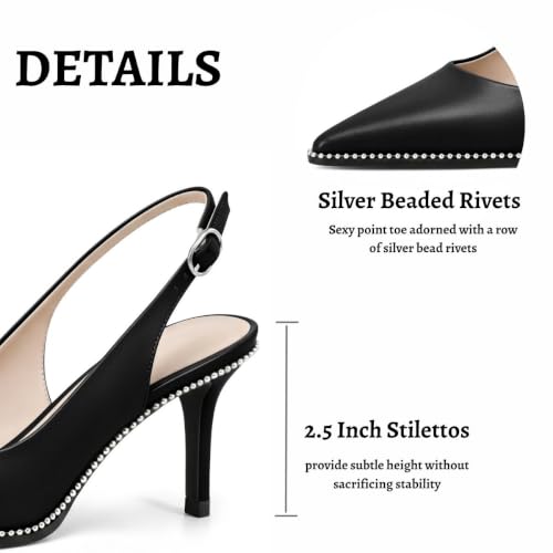 Image of YODEKS Slingback Heels for Women Pointy Toe Beaded Heels Close Toe Kitten Heel Pumps 2.5 Inch Stiletto Pumps Wedding Party Dressy Shoes
