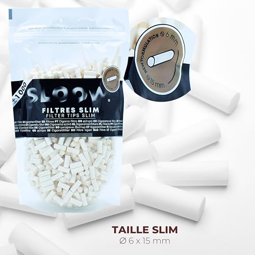 SLOOW Lot de 1000 Filtres Cigarettes Slim, Ø 6 x 15mm, Filtration Optimale, Préservation des Saveurs, Fabrication Européenne, Qualité Premium, Compatible Tous Papiers et Feuilles à Rouler, 41682024 – vue 3