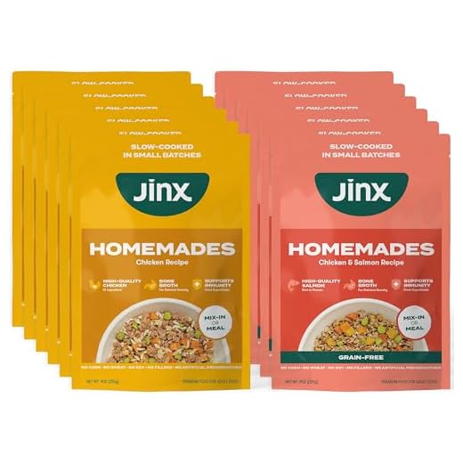 Jinx Wet Dog Food Toppers, Homemades Variety 6 Pack - Chicken & Grain Free Chicken & Salmon - Meal & Mix in Dry Dog Food Toppers Made with Real Ingredients, No Fillers - Puppy, Adult & Senior - 9oz