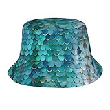 Mermaid Scale Printed Bucket Cap for Women Men, Fashion Fishing Hats for Family Or Friends Black