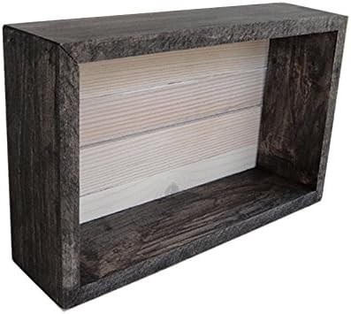 Wood/Wooden Shadow Box Display With Backing - 16" x 6" - Two Tone - Ebony Black/Antique White - Rustic Decorative Reclaimed Distressed Vintage Appeal