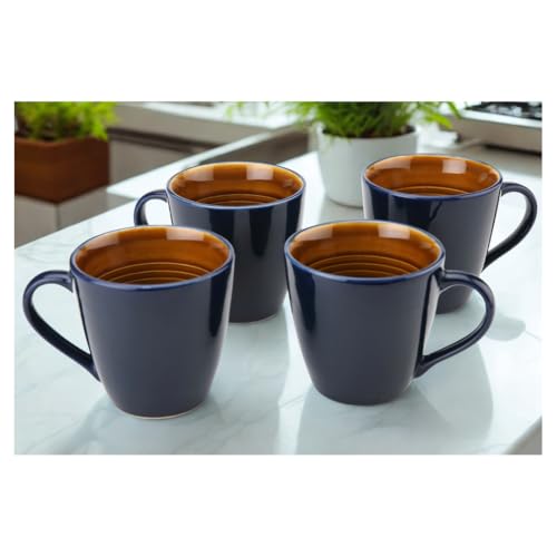 Image of Bodhi House Handcrafted Ceramic Coffee Mug Set of 4 Pieces (350 Ml), Stoneware Tea Cup, Microwave Safe Large Milk Mug, Glossy Finish, Ideal for Daily use, Casual Gatherings and Gifting, Royal Blue