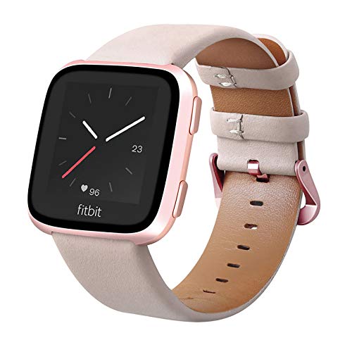 Surace Compatible for Fitbit Versa Bands, Leather Band Replacement Strap Compatible with Fitbit Versa 2 Bands Versa Lite Bands Smart Watch, Khaki