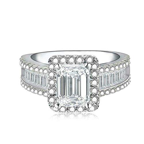 HengSun Fashion Classic 18K Platinum Plated Shiny Princess Square Cut Zircon CZ Ring Cushion Cut 4ct Zircon Diamonds Stone 925 Sterling Silver Engagement Wedding Band Ring for Women (7)