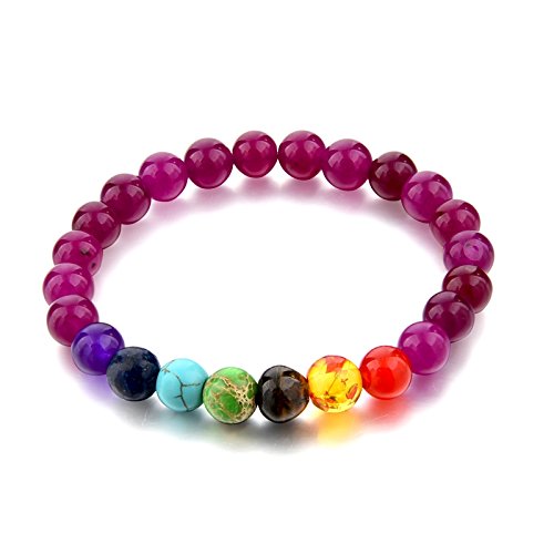 Hot And Bold Orignal 7 Chakra Reiki Feng Shui Semi Precious Gemstone Beads Crystals Hand Triple Protection Bracelet for Women, Ladies & Men.