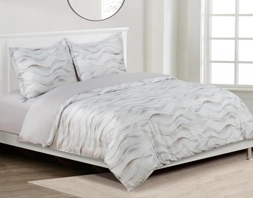 Majestic Giftware Madison Linen 4 Pcs Full Size Duvet Bedding Set (BL511-F-4pcs) Woven Woods 300 TC 100% Cotton Sateen | 1 Fitted Sheet, 1 Duvet, 2 Pillowcases - Lux Collection