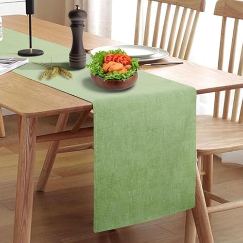 Rinpon Wipeable Table Runner, Thick Farmhouse Dresser Runner, Rustic for Kitchen, Bedroom, Living Room, Indoor and Outdoor (90'', Green)