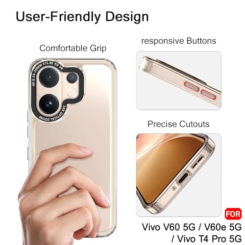 Image of TheGiftKart Hybrid Shockproof Back Cover Case for Vivo V60 5G / V60e 5G / Vivo T4 Pro 5G | Stylish Camera Border | Plated Buttons | Crystal Clear Hard Back Cover Case (TPU & PC, Transparent Bumper)