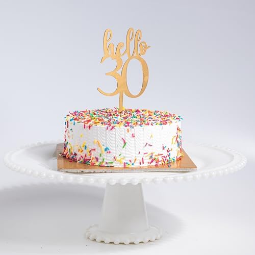 Image of Hello 30 | Gold Acrylic Cake Topper | 30th Birthday | Cake Decoration | Cake Accessories | Perfect for Birthdays, Anniversaries | 5.5 x 3.3 inches