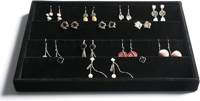 Image of Earring Velvet Jewellery Tray Stackable Tray for Drawer (Black) (14 * 10 INCH)