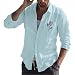 Maglietta da uomo basic per il tempo libero, alla moda, casual, semplice cotone e lino, piccola stampata, a maniche lunghe, con ricamo, Azzurro-D, XL
