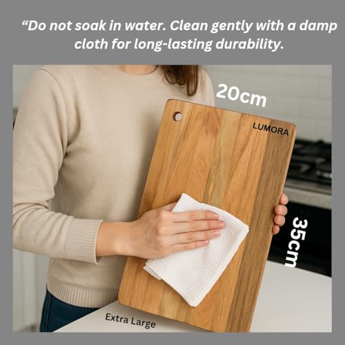 Image of Lumora Pure Neem Wood Chopping Board | Natural Anti-Bacterial Wooden Cutting Board for Kitchen | Knife Friendly, Durable & Eco-Friendly Board for Vegetables, Fruits, Meat & Cheese (Medium 30x20cm)