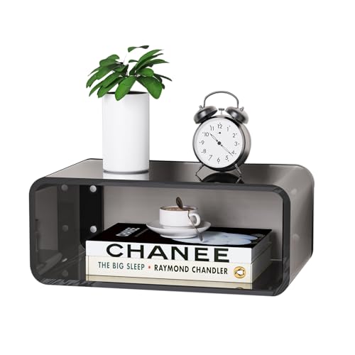 HOOMFIT Acrylic Floating Nightstand,Wall-Mounted Bedstead,Space-Saving Wll Mounted Bedside Shelf, Stylish & Durable for Bedroom,Home,Decor (45cm, Clear) (Black)