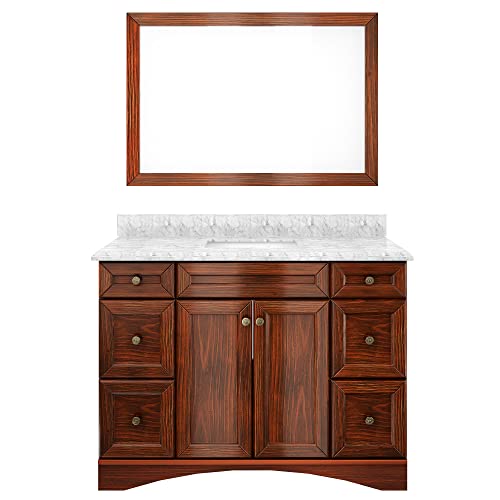 Casainc 48In Bathroom Cabinet, Traditional Brown Wood (100% Fir) Bathroom Storage Cabinet, Freestanding Cabinet With 2 Doors 6 Drawers With Carrara Marble Sink Vanity Top And Mirror #TOP15