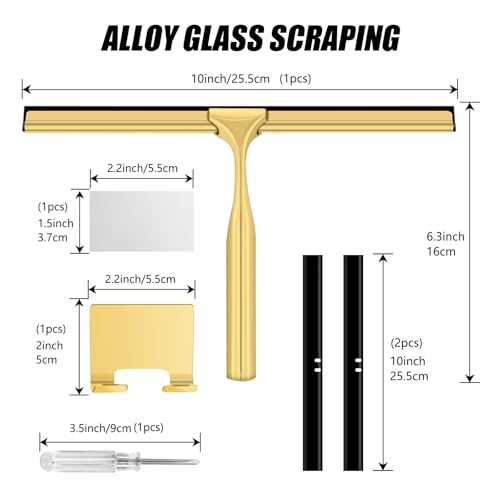 Image of Shower Squeegee for Glass Doors,10 Inch Stainless Steel Squeegee for Shower Glass with Storage Hook, Shower Squeegee for Tile Shower Walls, Window Mirror Squeegee and Car Glass (Gold)