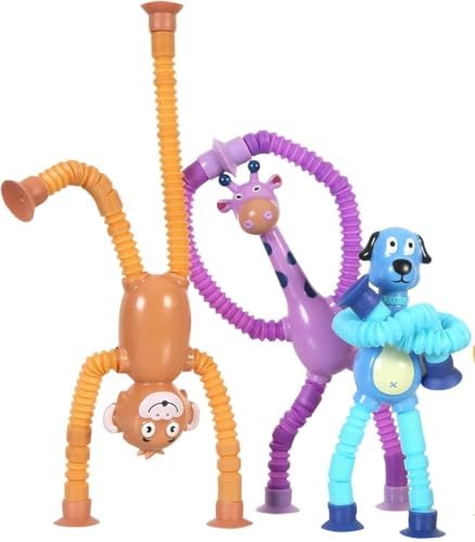 Image of Amitasha 3 Pcs Telescopic Suction Cup Giraffe Toys Shape Changing Pop Fidget Tubes Sensory Toys for Girls Boys