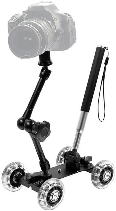 Scaled Camera Table Dolly Slider with 22 pounds/10 kilograms Load Capacity Skater Design Aluminum Rods Rotatable Rubber Wheels 1/4-inch 3/8-inch Screw Threads for DSLRs Video Camcorders (Black)