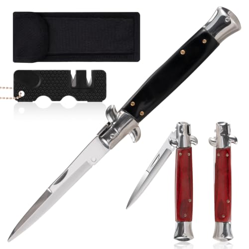Fruit knife outdoor pocket hunting knife kitchen knife suitable for camping hunting and kitchen use (includes sharpening tool) (Black)