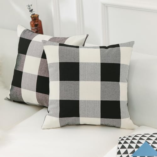 Home Brilliant Set of 2 Black and White Cushion Covers, Checker Plaid Cushion Cover 45 x 45 cm, Thick Check Cushion Protectors, Black, 2 pcs, 45cm x 45cm
